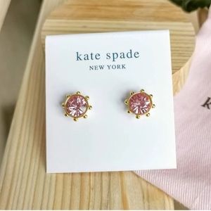 NWT Kate Spade Flying Colors Bezel Studs Earrings Gold Blush